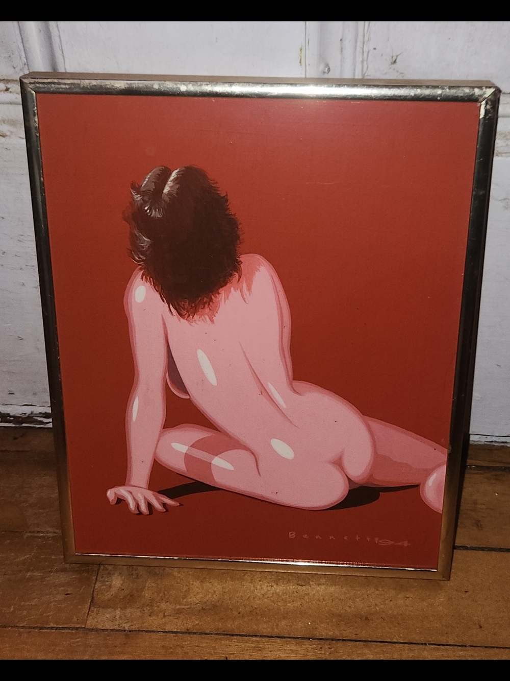 Stylized Signed Nude Art Print on Red — Contemporary Wall Art By BENNETT 94